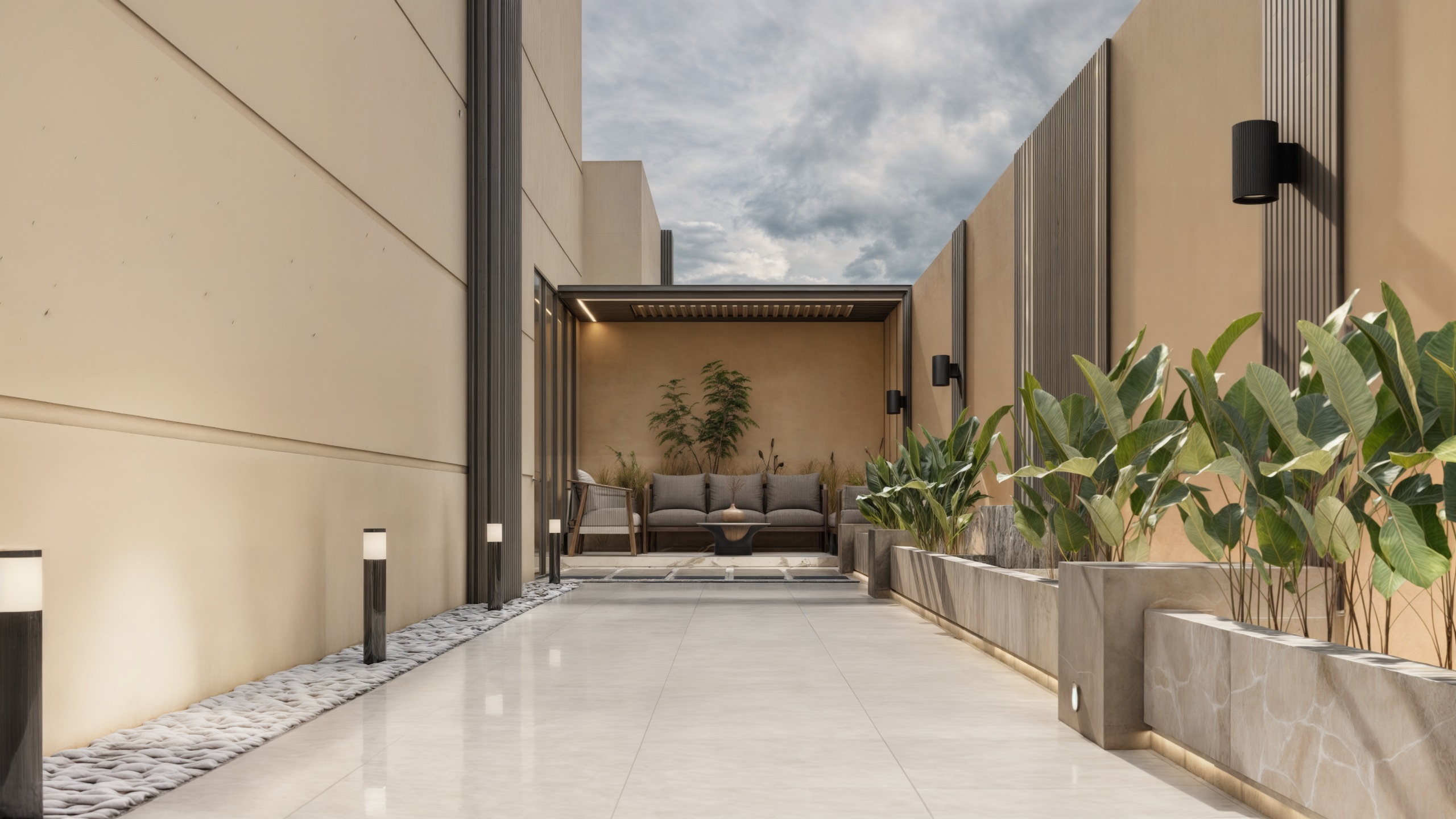 تنفيذ الحدائق والجلسات الخارجية